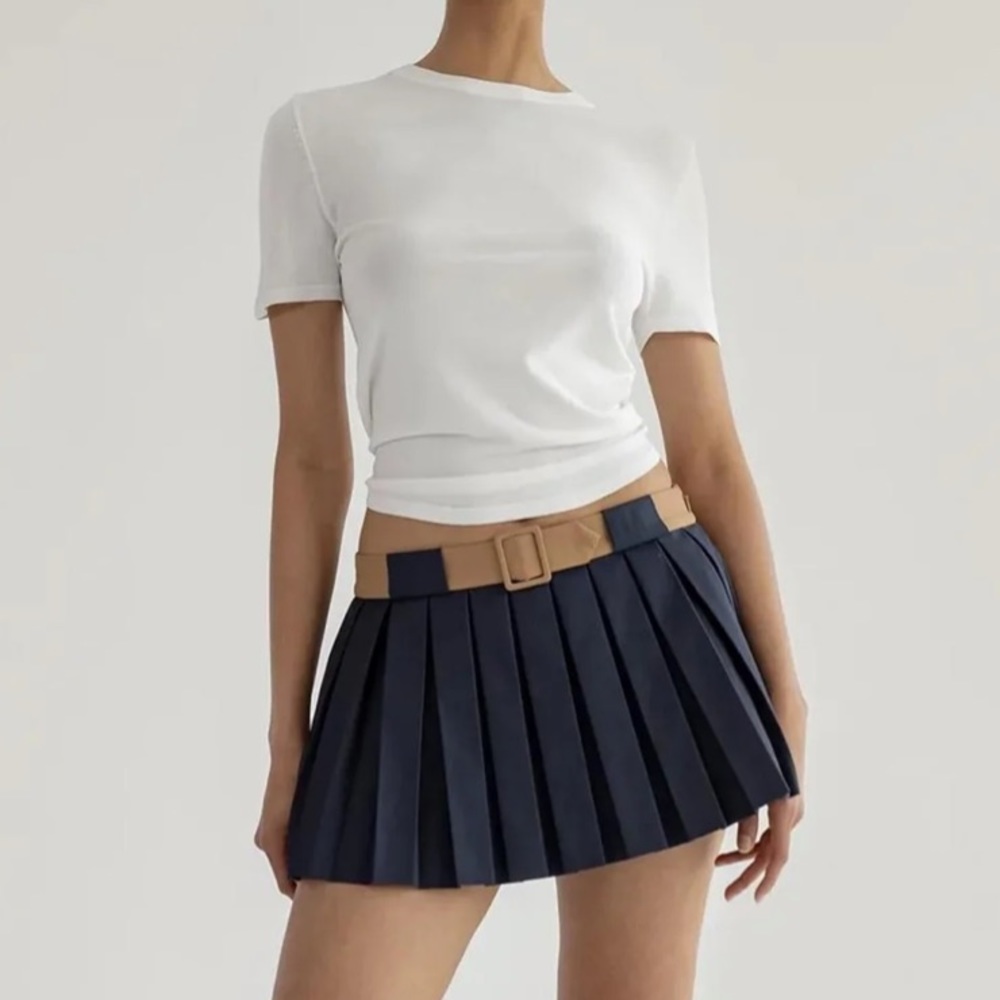Orseund Iris micro mini pleated skirt navy/camel - Picture 6 of 9